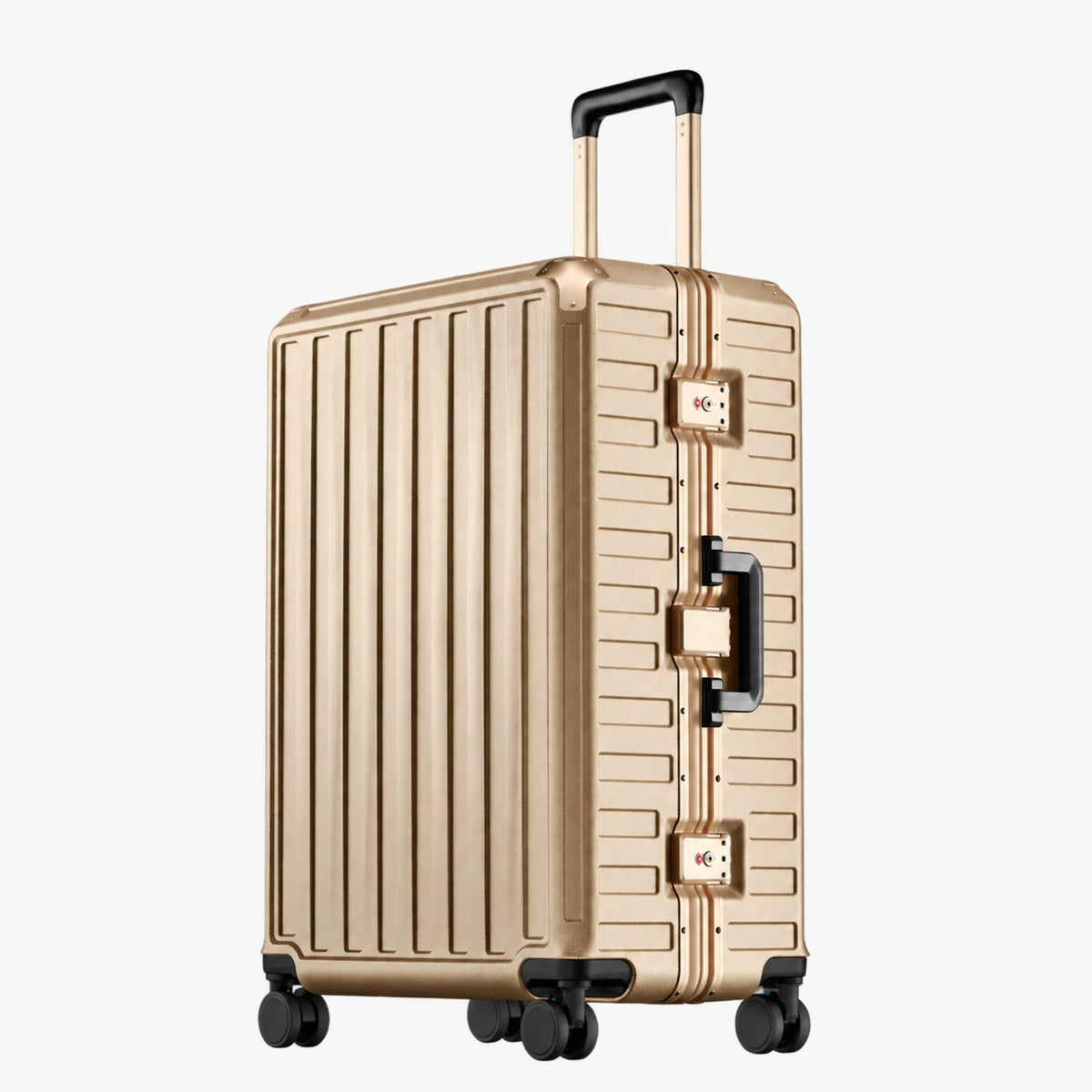 LUGGEX ZX 28-inch Champagne Gold suitcase, three-quarter front view.