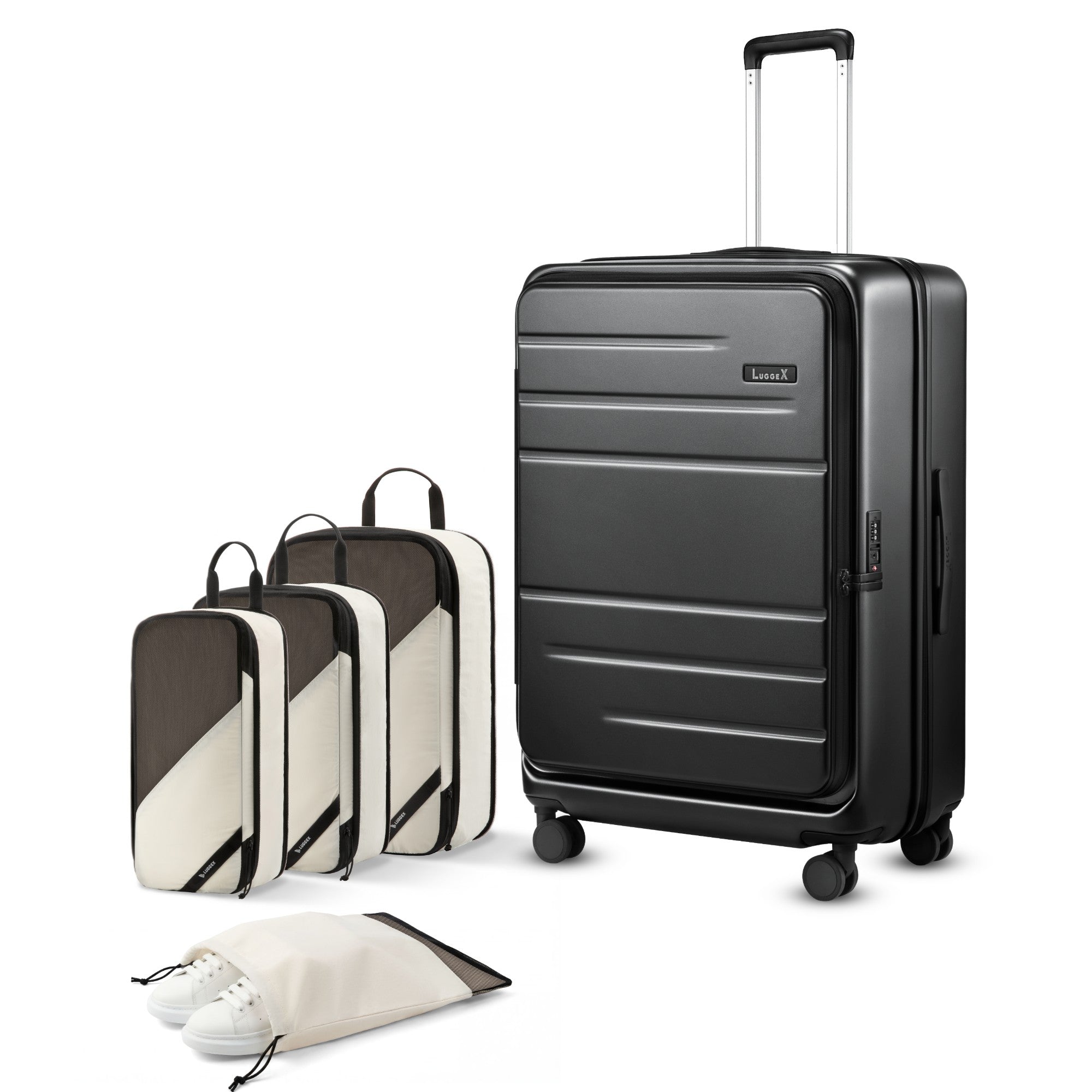 Front Open Check-In 28'' & Packing Cubes Set | Large Capacity Black 20260127-165434