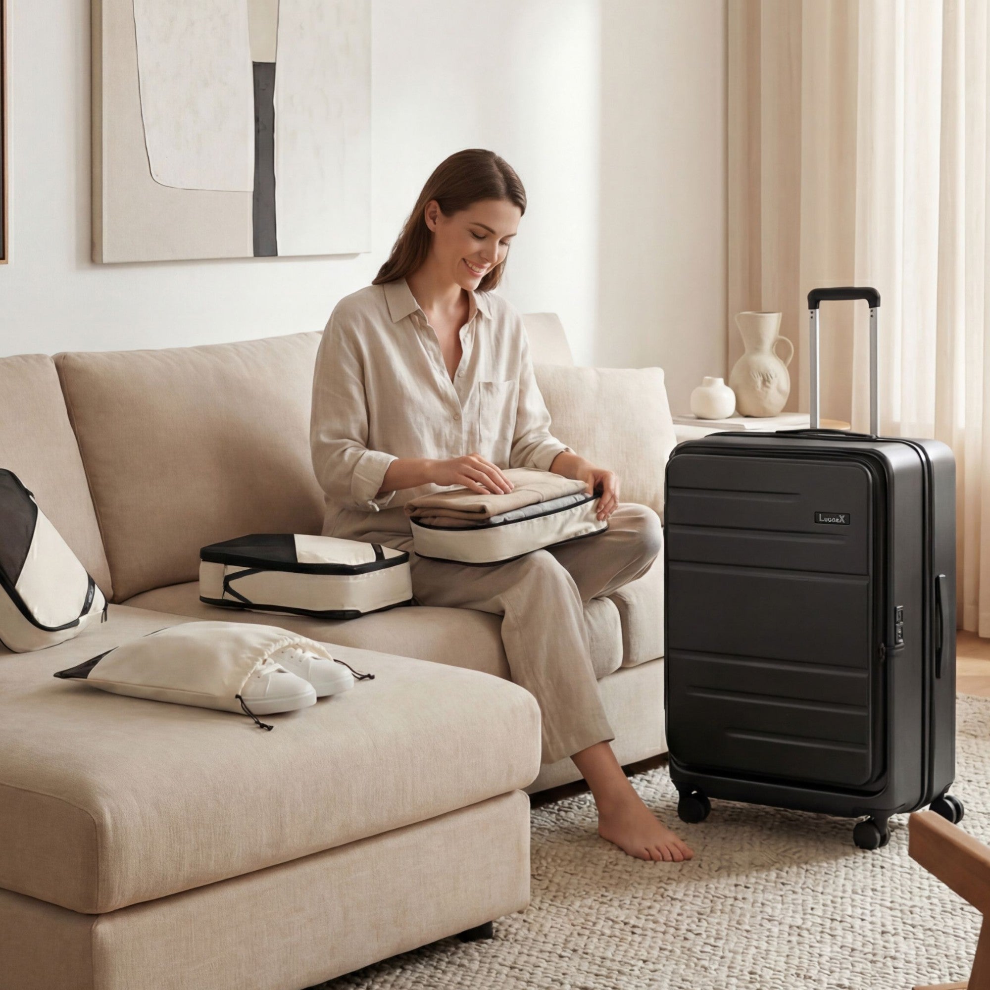 Front Open Check-In 28'' & Packing Cubes Set | Large Capacity Black 20260127-165443