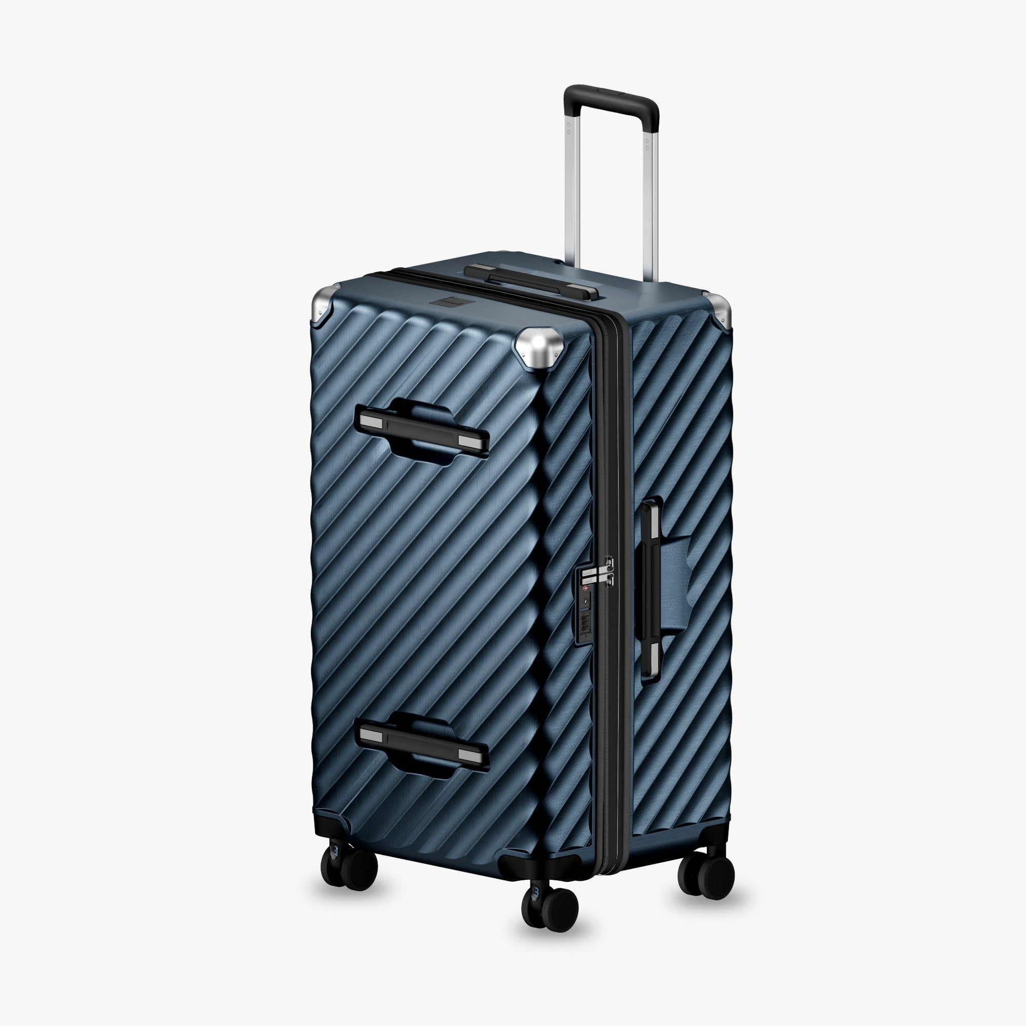 LUGGEX 28-inch expandable trunk check-in suitcase with a durable zippered design, offering extra packing capacity and stable rolling for long-haul and extended travel.
#28-inch expandable trunk check-in suitcase with zippered closure, reinforced shell, and four spinner wheels for long trips
#color_blue