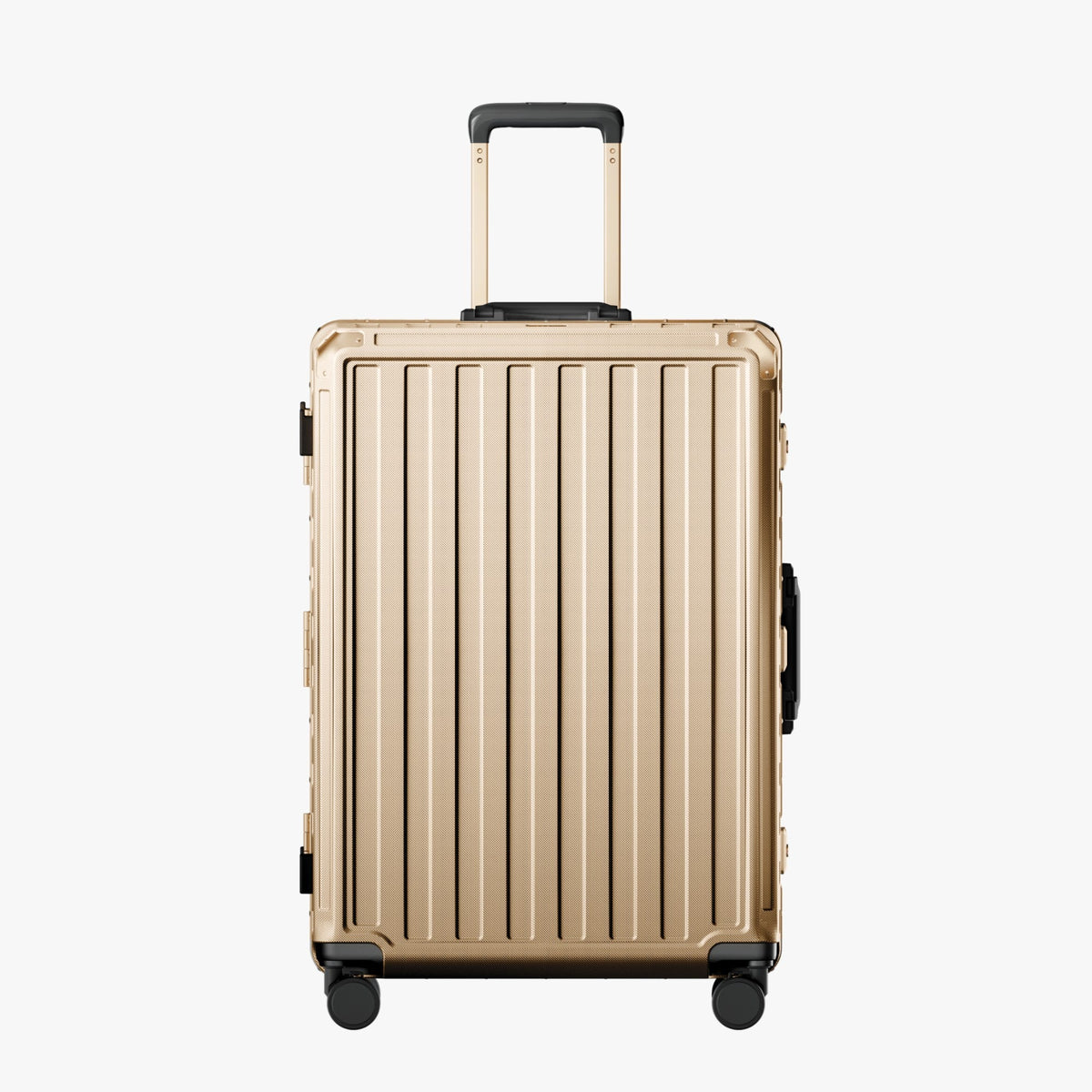 LUGGEX ZX 28-inch champagne gold suitcase, front view.