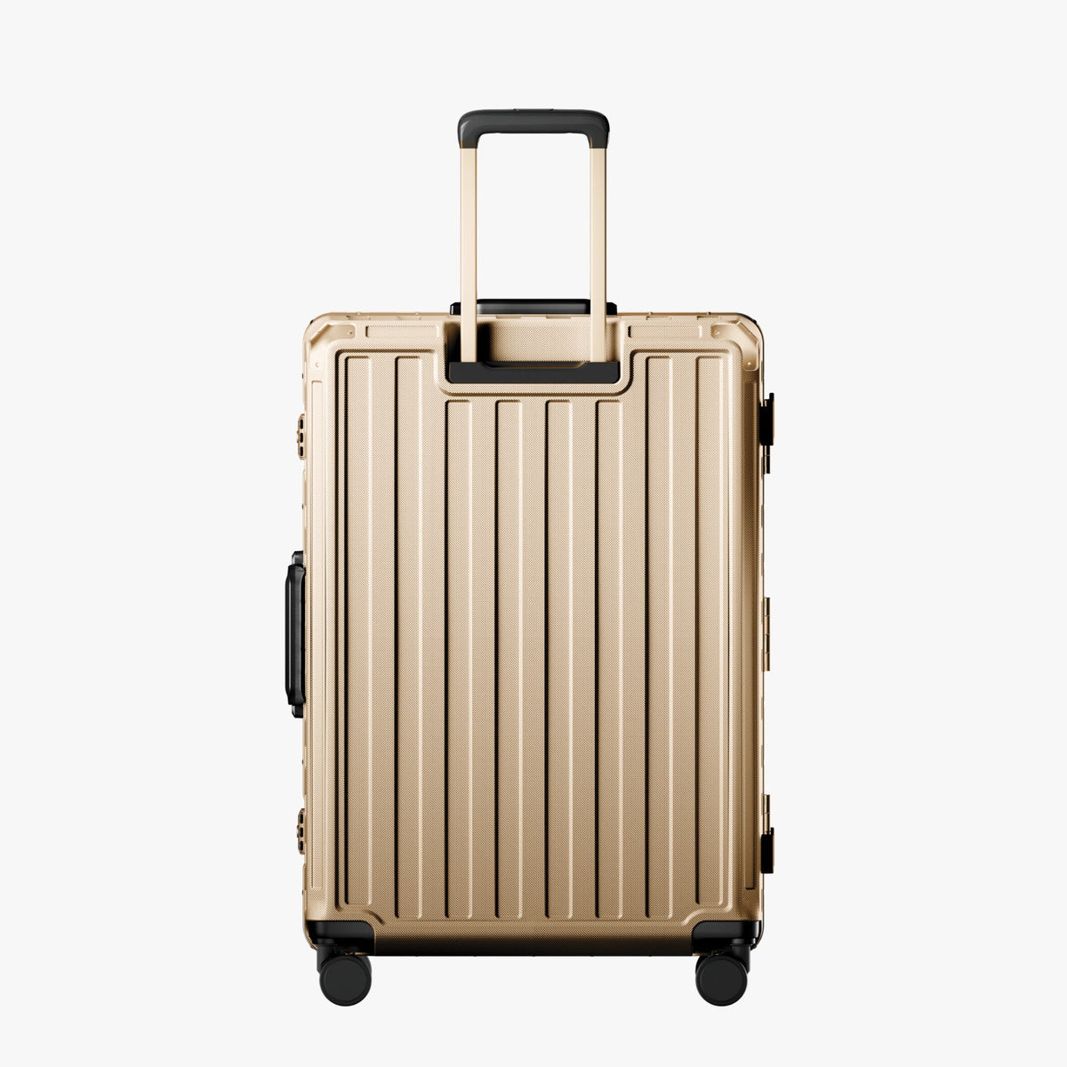 LUGGEX ZX 28-inch champagne gold suitcase, rear view.