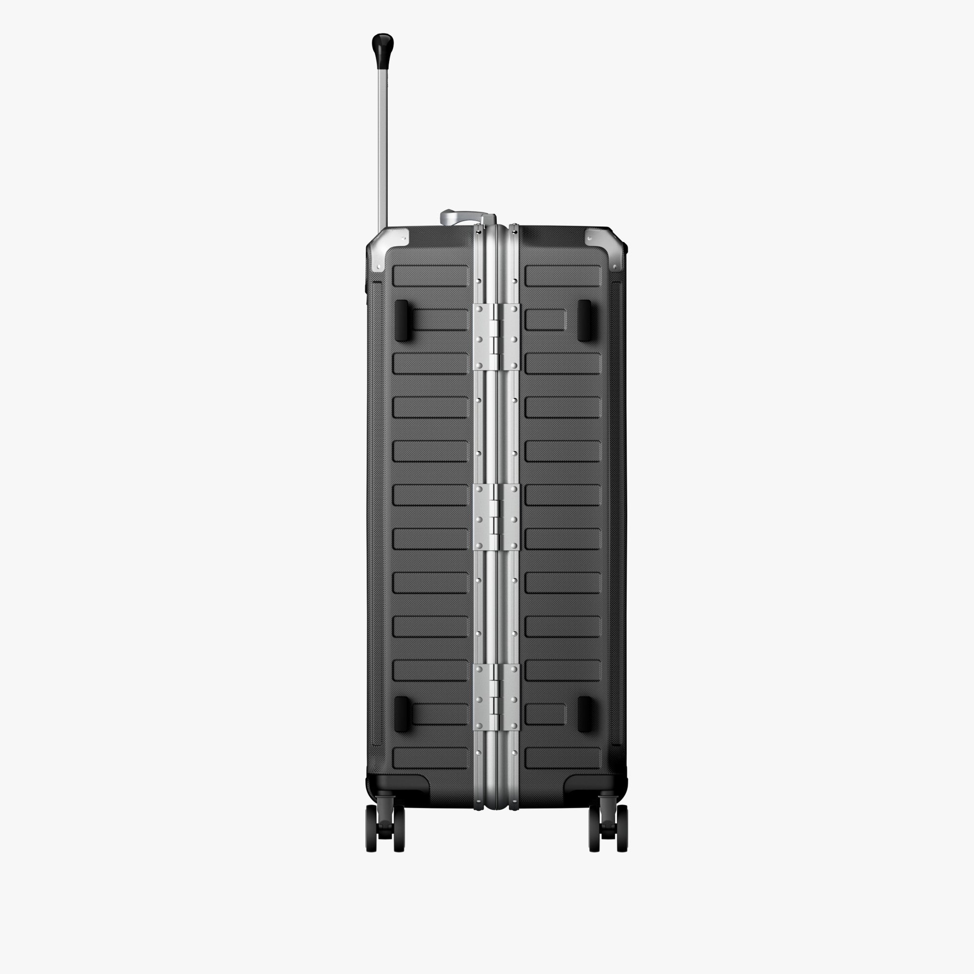 LUGGEX Zipperless aluminum 28-inch check-in luggage with a 4-stage adjustable handle, reinforced corners, dual TSA-approved locks, removable privacy divider, and shock-absorbing spinner wheels.