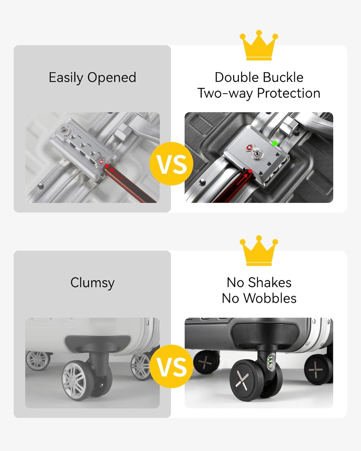 Zipperless Aluminum Checked Luggage with TSA Lock, Shock-Absorbing Wheels & Anti-Misoperation Design for Secure Travel Essentials