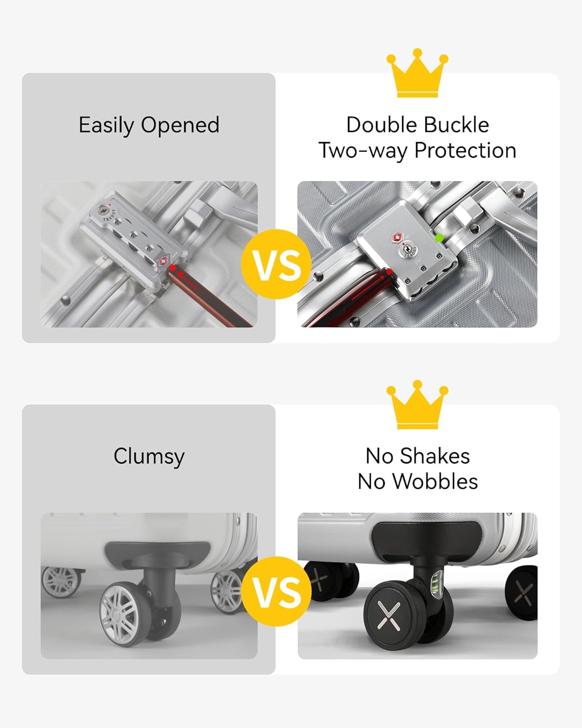 Zipperless Aluminum Checked Luggage with TSA Lock, Shock-Absorbing Wheels & Anti-Misoperation Design for Secure Travel Essentials