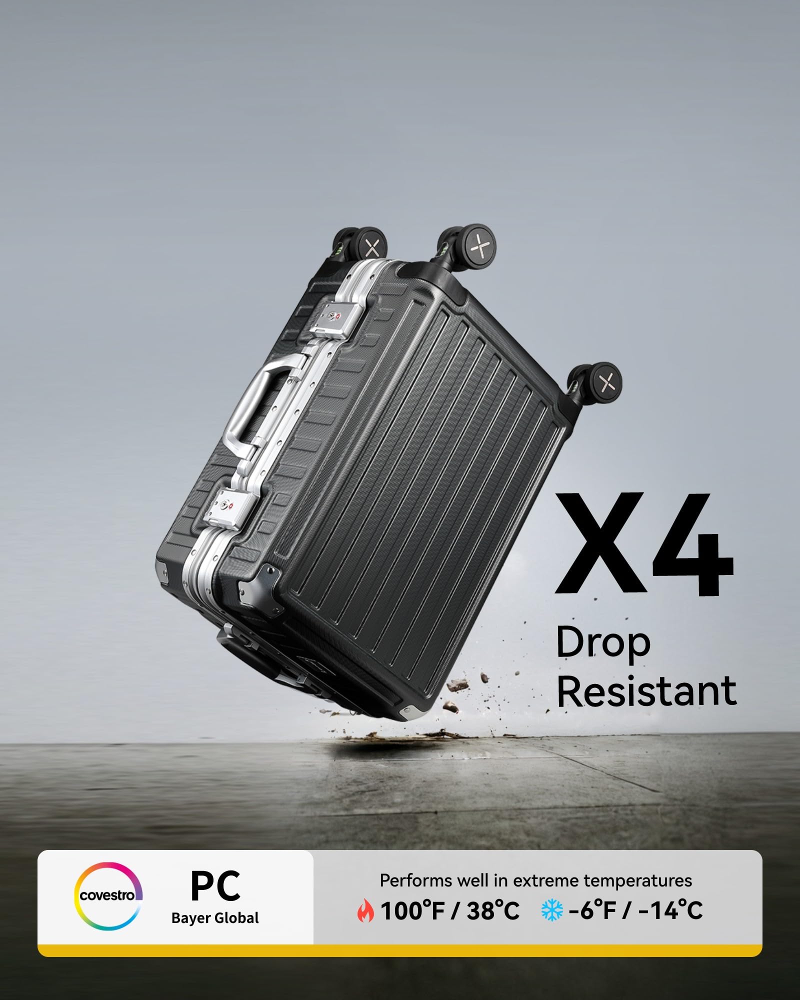 Durable Aluminum Checked Luggage with Zipperless Design & Reinforced Corner Protectors, Drop Tested for Impact Resistance (Overhead View)