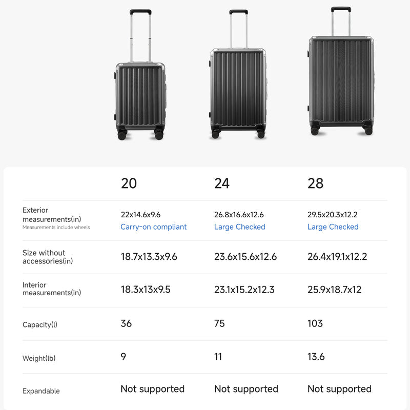 ZX Family Set | 3-Piece Zipperless Aluminum Frame Luggage (20'' + 24'' + 28'')