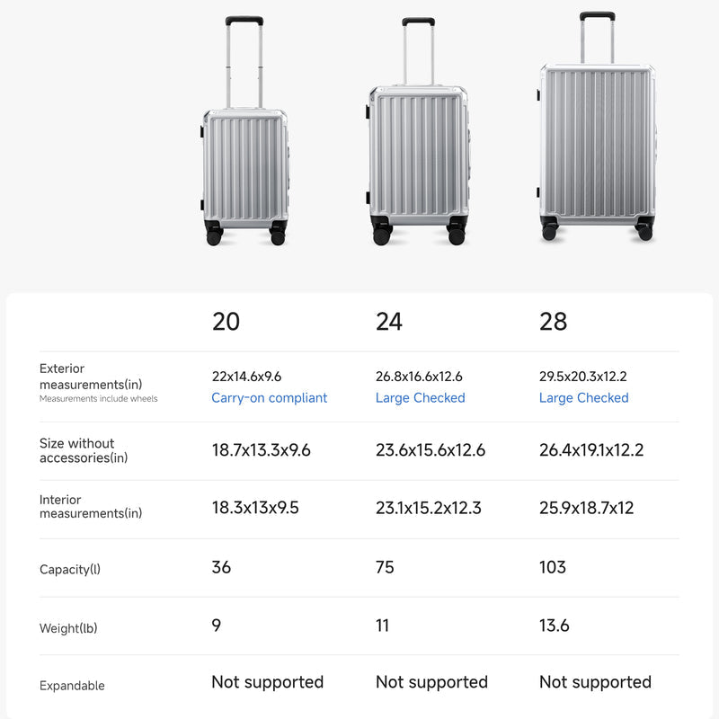 ZX Family Set | 3-Piece Zipperless Aluminum Frame Luggage (20'' + 24'' + 28'')