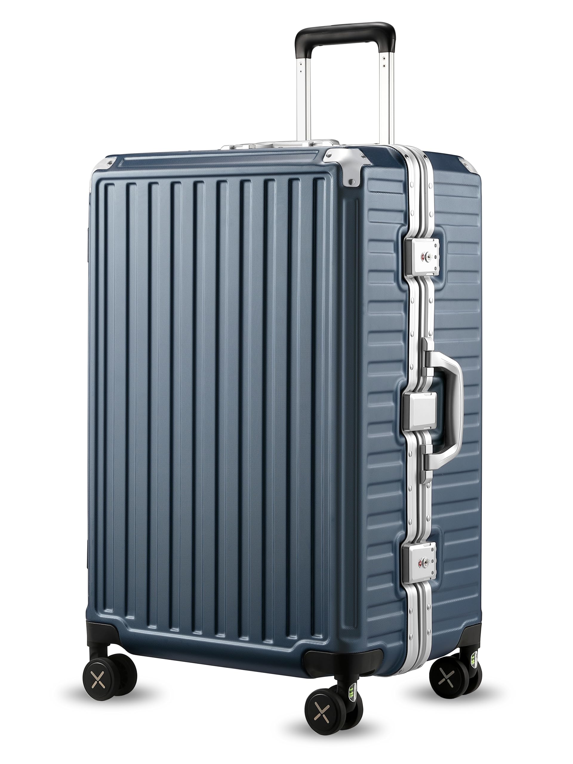 Black Aluminum Zipperless Checked Luggage with Reinforced Corner Protectors, Stylish Front-View Design for Modern Travel Essentials