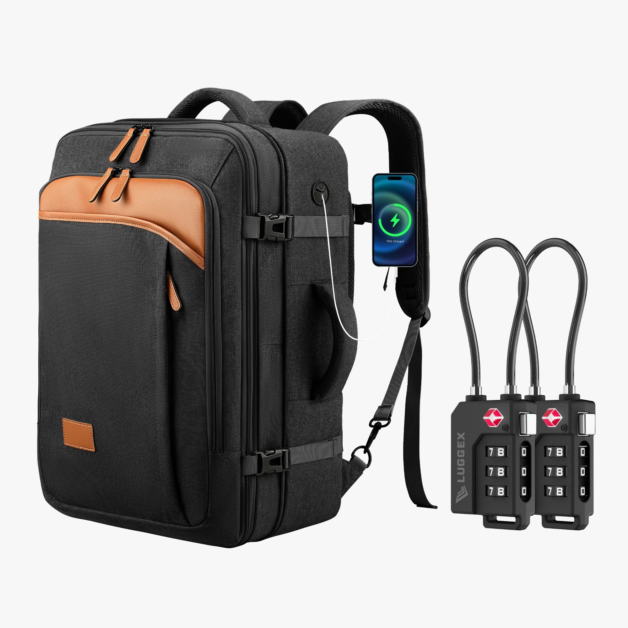 LUGGEX 40L Carry-On Travel Backpack (Fits 17.3" Laptop) Black BPO5