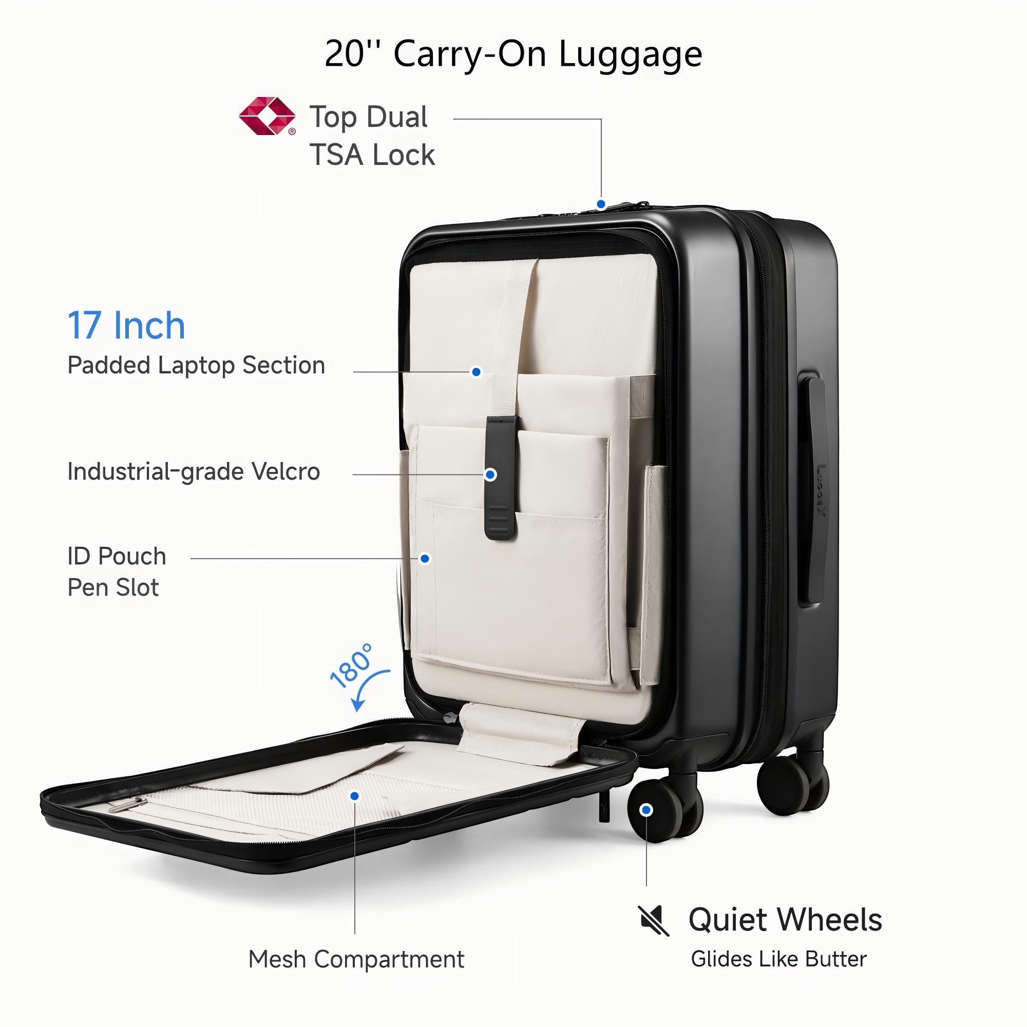 Luggex FLO5 | Front Opening Luggage Set|20/28 Inch Charcoal Metallic FLO5-20in-_-3_1x_1_1