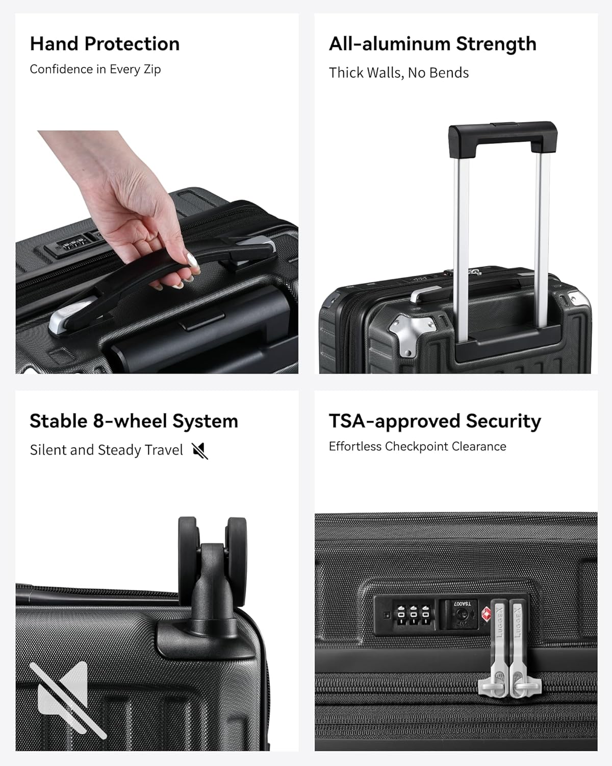 Lightweight Aluminum Carry-On Luggage for Air Travel, Durable Hardshell Design with 360° Spinner Wheels, TSA-Approved Lock & Airline-Size Compliance.