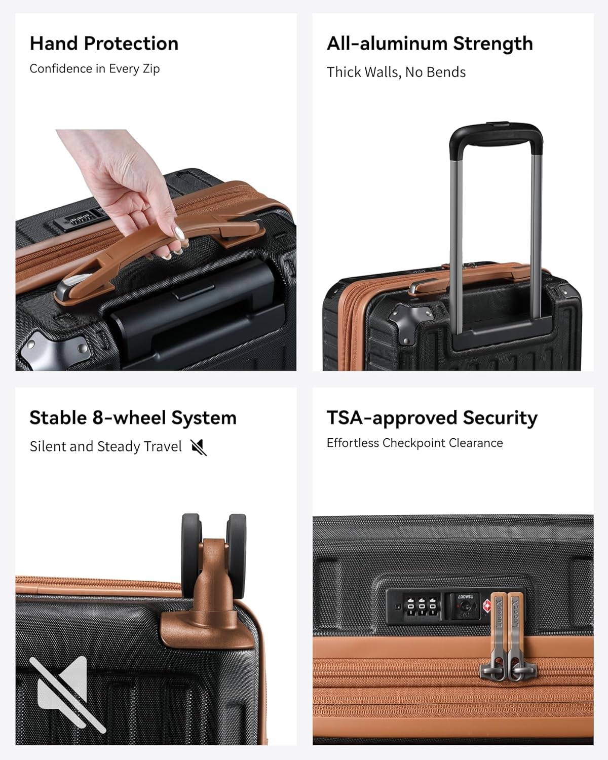 Lightweight Aluminum Carry-On Luggage for Air Travel, Durable Hardshell Design with 360° Spinner Wheels, TSA-Approved Lock & Airline-Size Compliance.