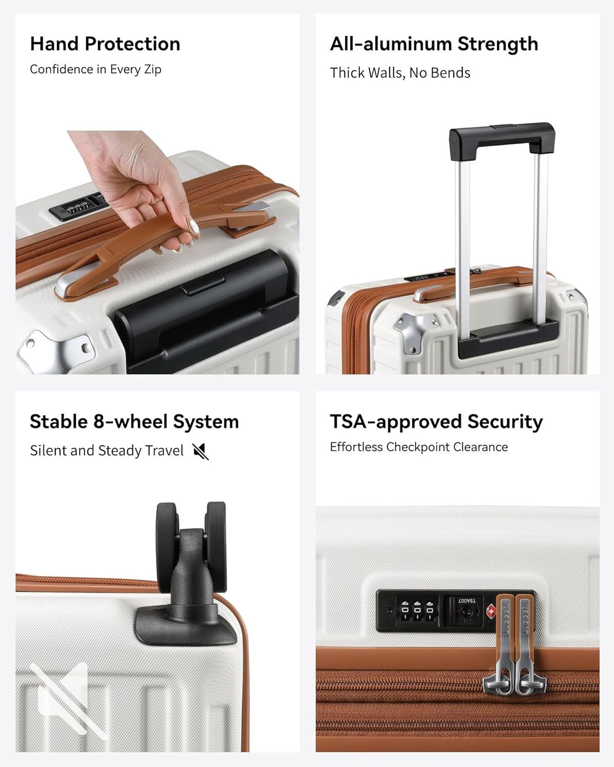 Lightweight Aluminum Carry-On Luggage for Air Travel, Durable Hardshell Design with 360° Spinner Wheels, TSA-Approved Lock & Airline-Size Compliance.