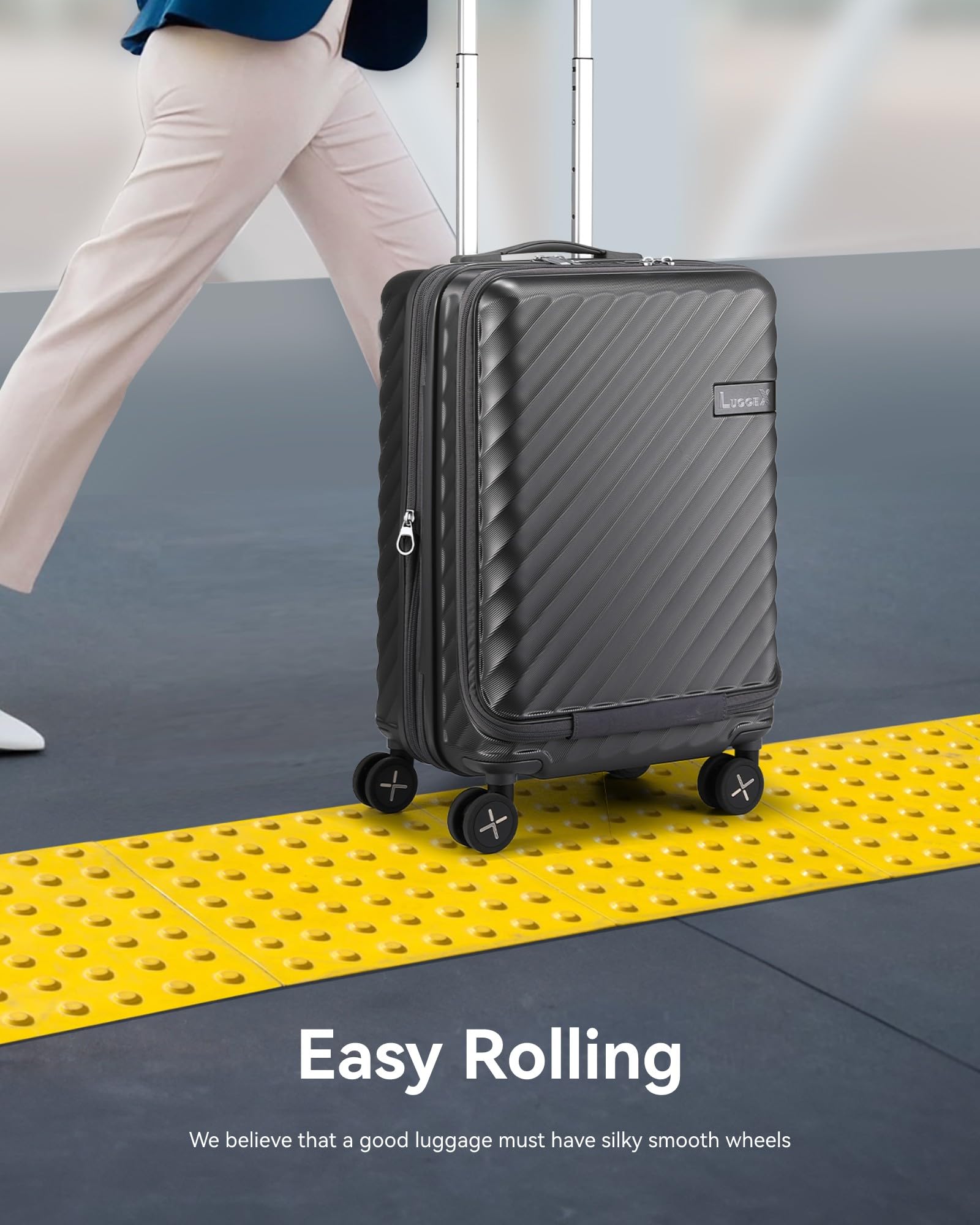 Silent wheel carry-on luggage glides butter-smooth across asphalt roads, carpeted floors, sidewalks, and cobblestone paths with durable internal structure optimized for travel comfort.