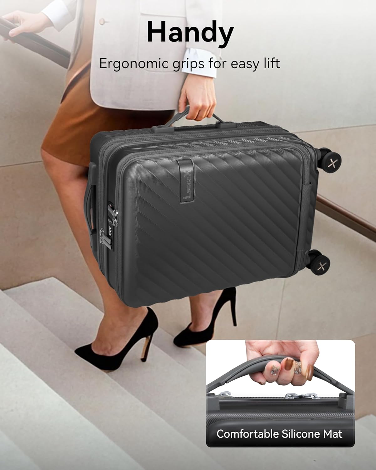 Gold Smart carry-on luggage internal organization with multiple compartments, TSA-approved lock, and padded pockets for secure storage of travel essentials. Optimized space, durable fabric lining, and lightweight design for efficient packing.