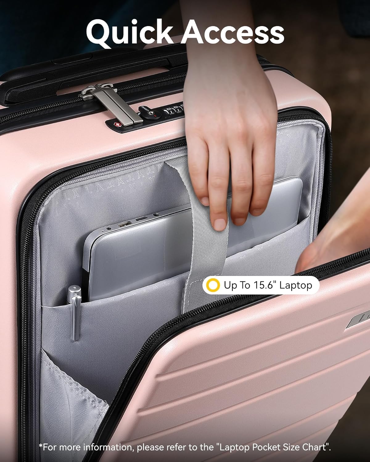 Luggage 22x14x9 with Front Pocket for Fast Laptop Access, TSA-Approved Airport Travel Essentials for Efficient Trips