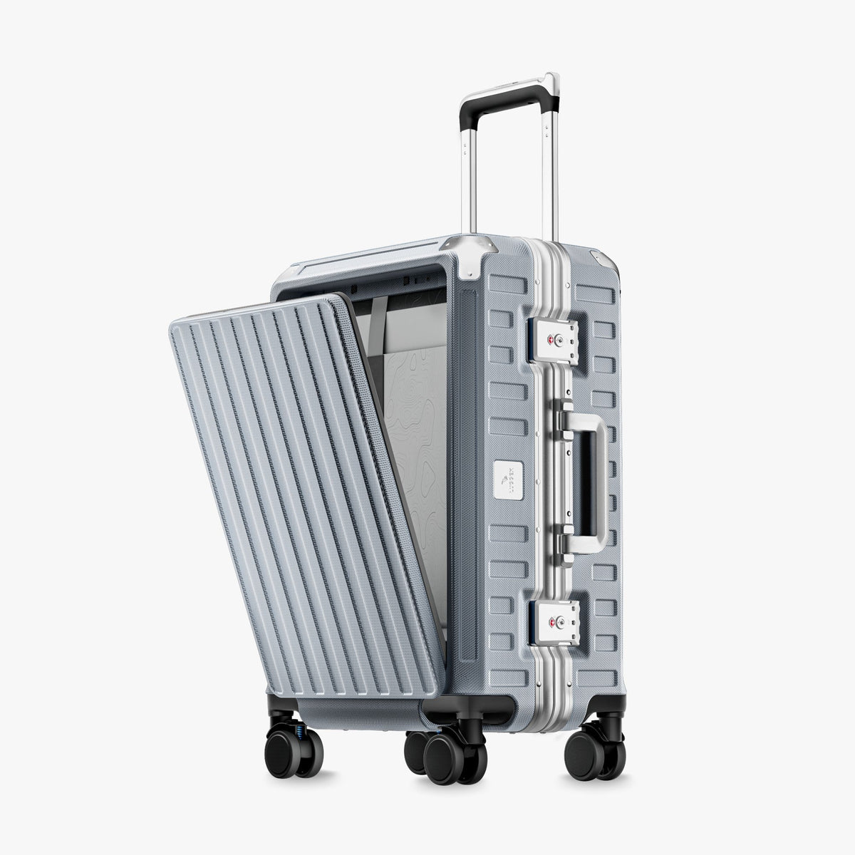 LUGGEX ZX All-in-One Carry-On in All Black — Front-Open Laptop Compartment, Aluminum Frame #color_sliver_grey