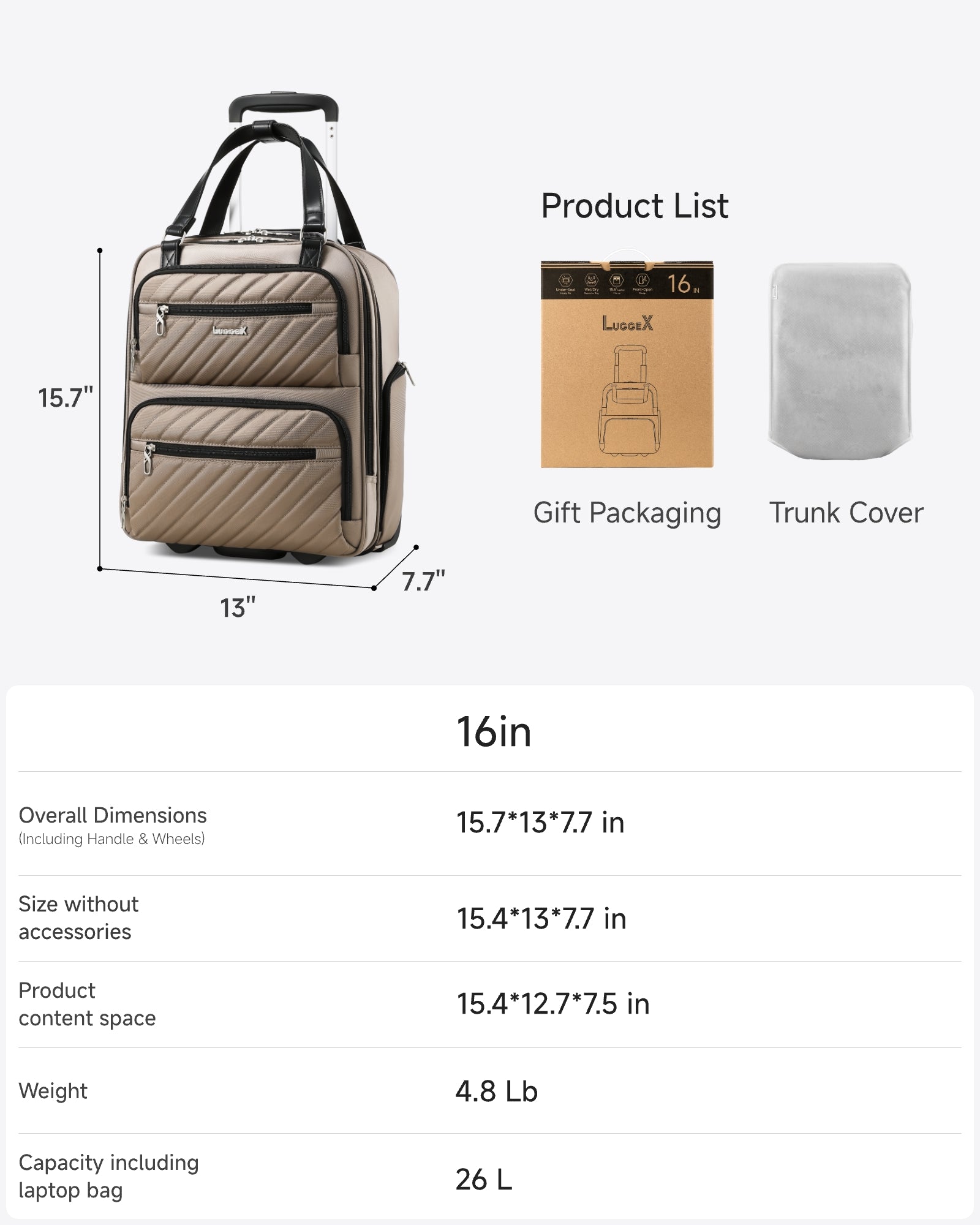 Luggex UDK Core| Underseat Carry On with Wheel | 16 Inch Cafe Latte a589264f558dee9a84cffc0bd324be59_893a235b-f982-4344-8eab-cbf75edcfbb8