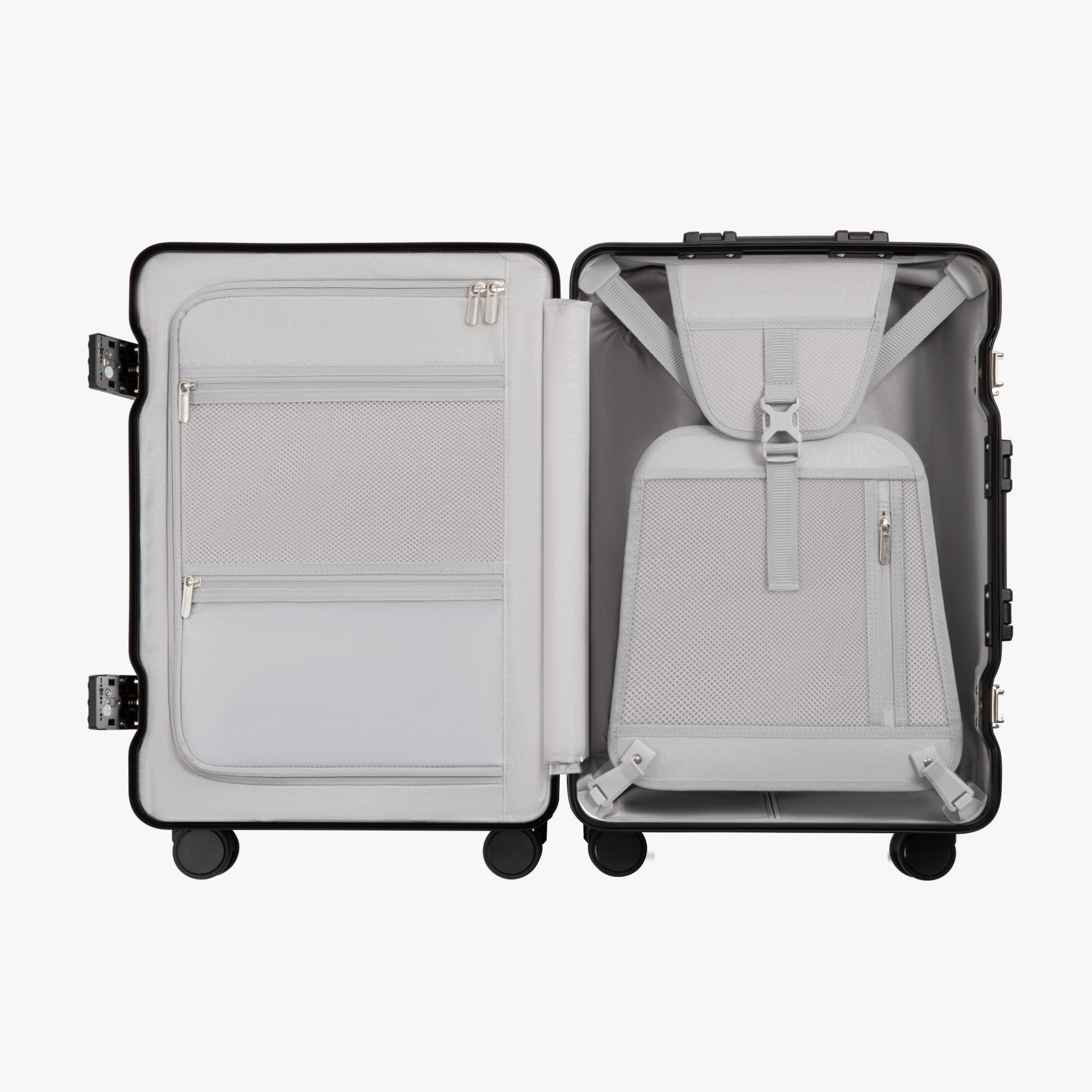 LUGGEX suitcases feature a thoughtfully designed interior layout with a removable divider, mesh organization pockets, a built-in wet-dry compartment to isolate moisture, and adjustable compression straps for secure, stable packing. #color_olive_green #show