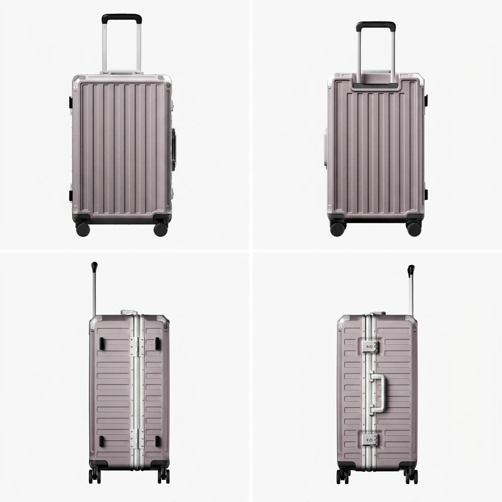 LUGGEX aluminum frame luggage suitcase set, 20-inch carry-on and 28-inch checked luggage back view with telescopic handle and spinner wheels