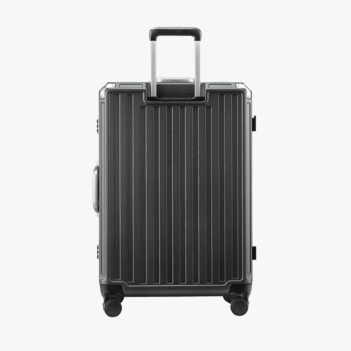 LUGGEX aluminum frame luggage suitcase set, 20-inch carry-on and 28-inch checked luggage back view with telescopic handle and spinner wheels
#color_charcoal
#size_28-inch