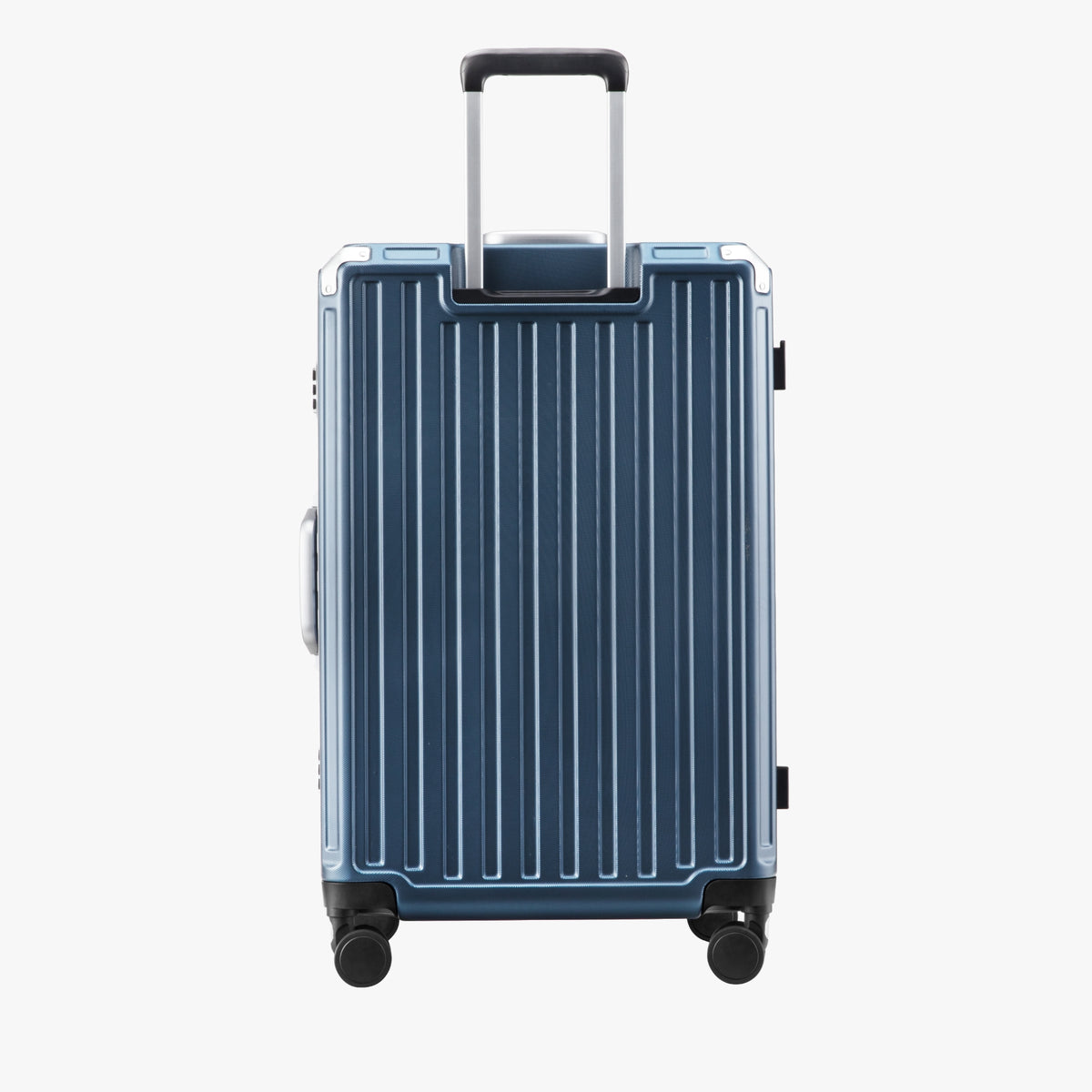 LUGGEX aluminum frame luggage suitcase set, 20-inch carry-on and 28-inch checked luggage back view with telescopic handle and spinner wheels