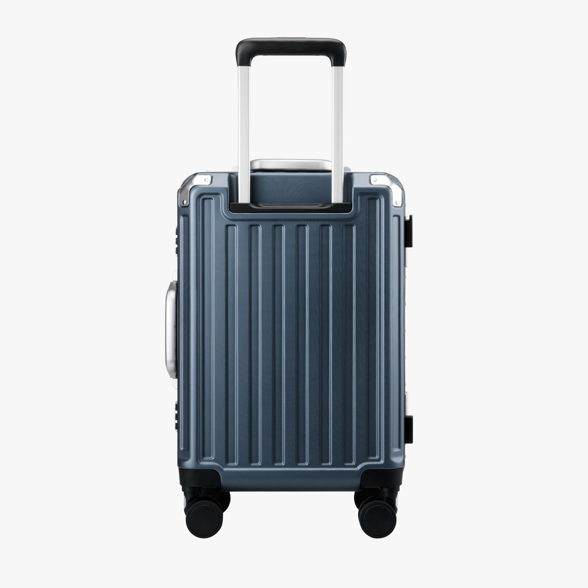 LUGGEX 20-inch aluminum frame carry-on luggage suitcase back view with telescopic handle and spinner wheels
#color_blue