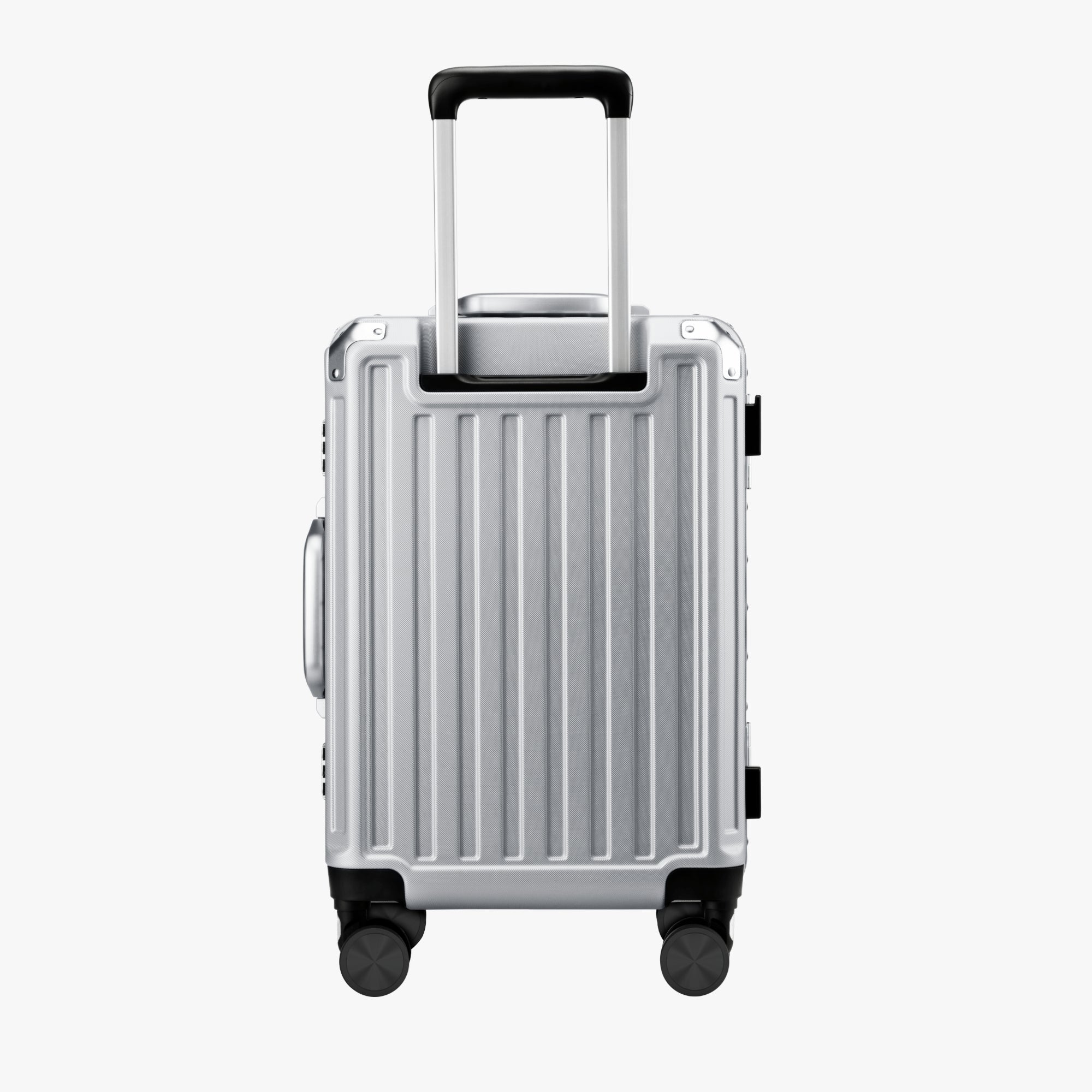 LUGGEX 20-inch aluminum frame carry-on luggage suitcase back view with telescopic handle and spinner wheels
#color_silver-gray