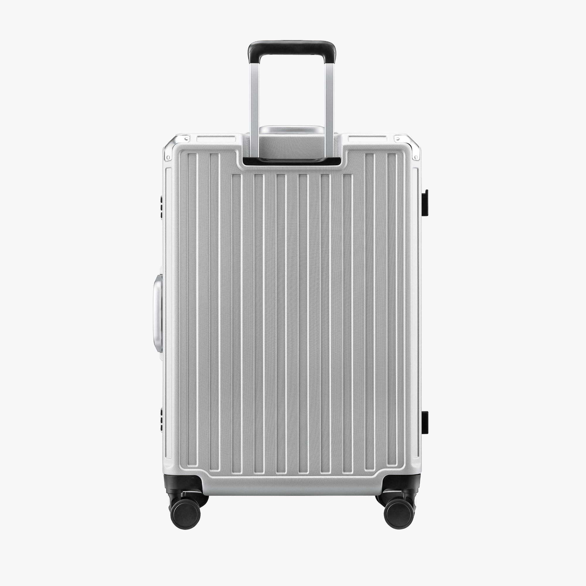 LUGGEX 28-inch aluminum frame check-in luggage suitcase back view with telescopic handle and spinner wheels