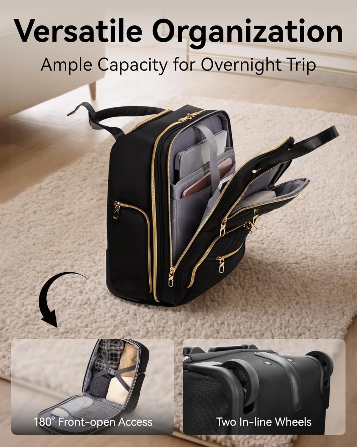Compact Wheeled Underseat Carry-On Suitcase with Dedicated Laptop Compartment for Air Travel