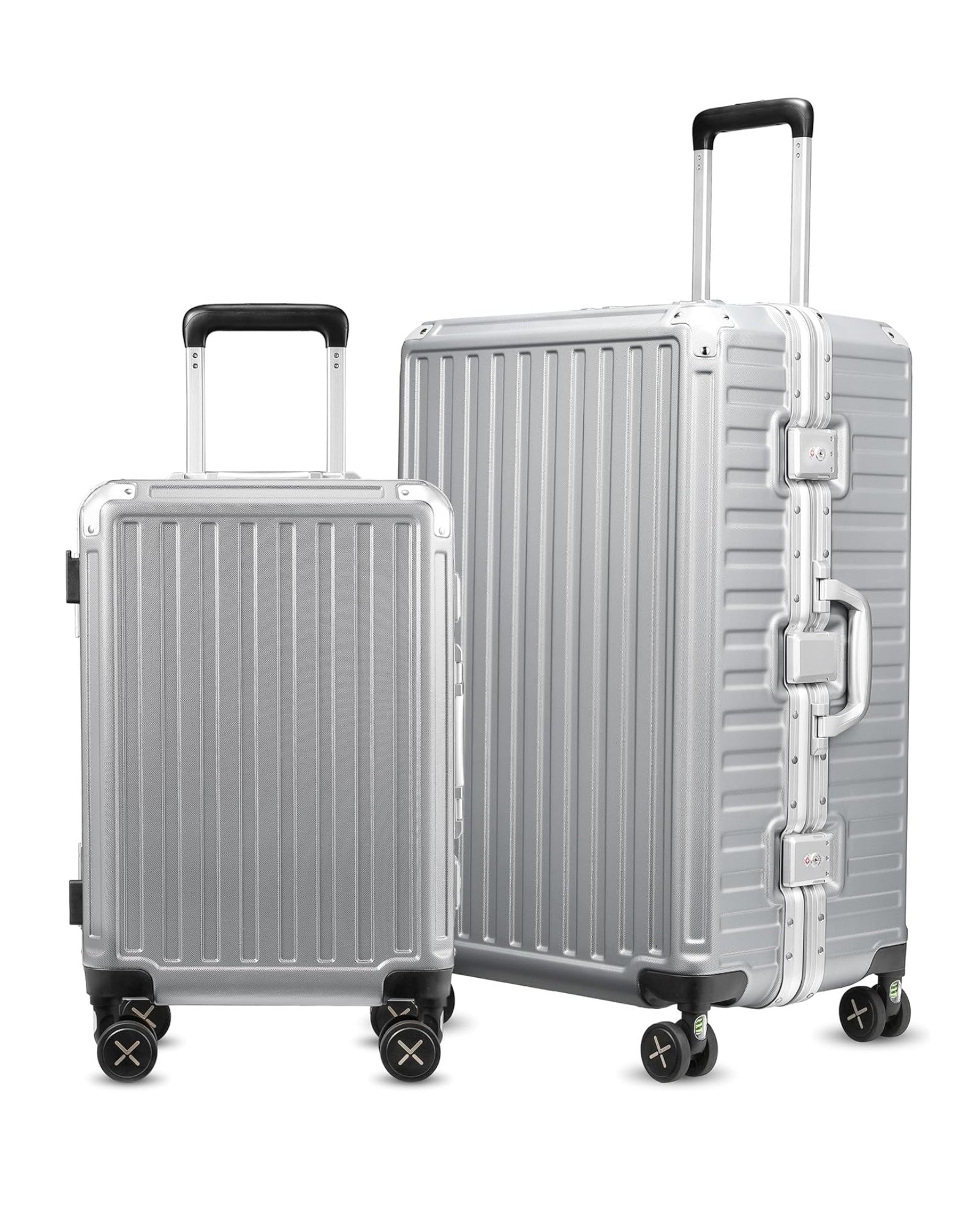 Black Aluminum Zipperless Luggage set with Reinforced Corner Protectors, Stylish Front-View Design for Modern Travel Essentials