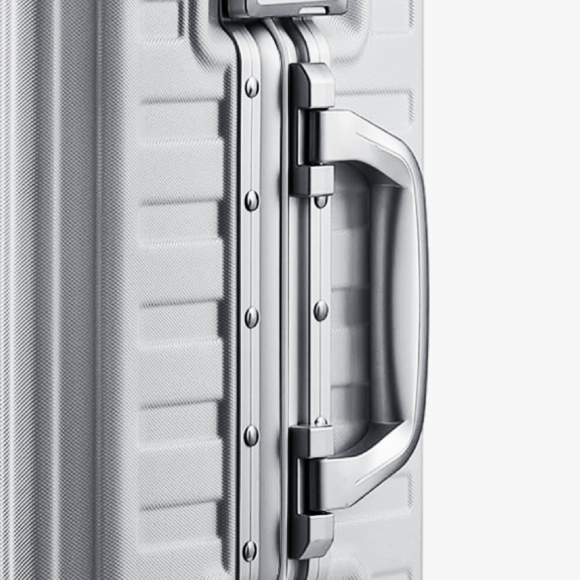 Close-up of the aluminum Comfort Grip side handle and smooth rebound design on the LUGGEX 20-inch zipperless carry-on suitcase
#color_silver-gray