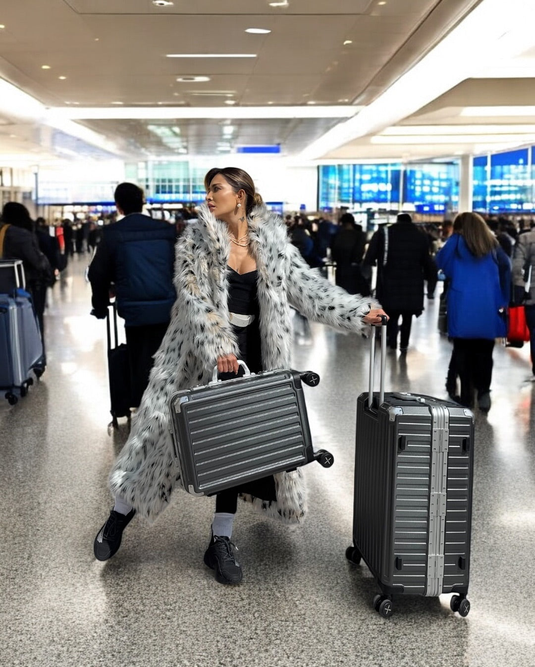 LUGGEX aluminum frame carry-on luggage suitcase with spinner wheels used for travel on city streets