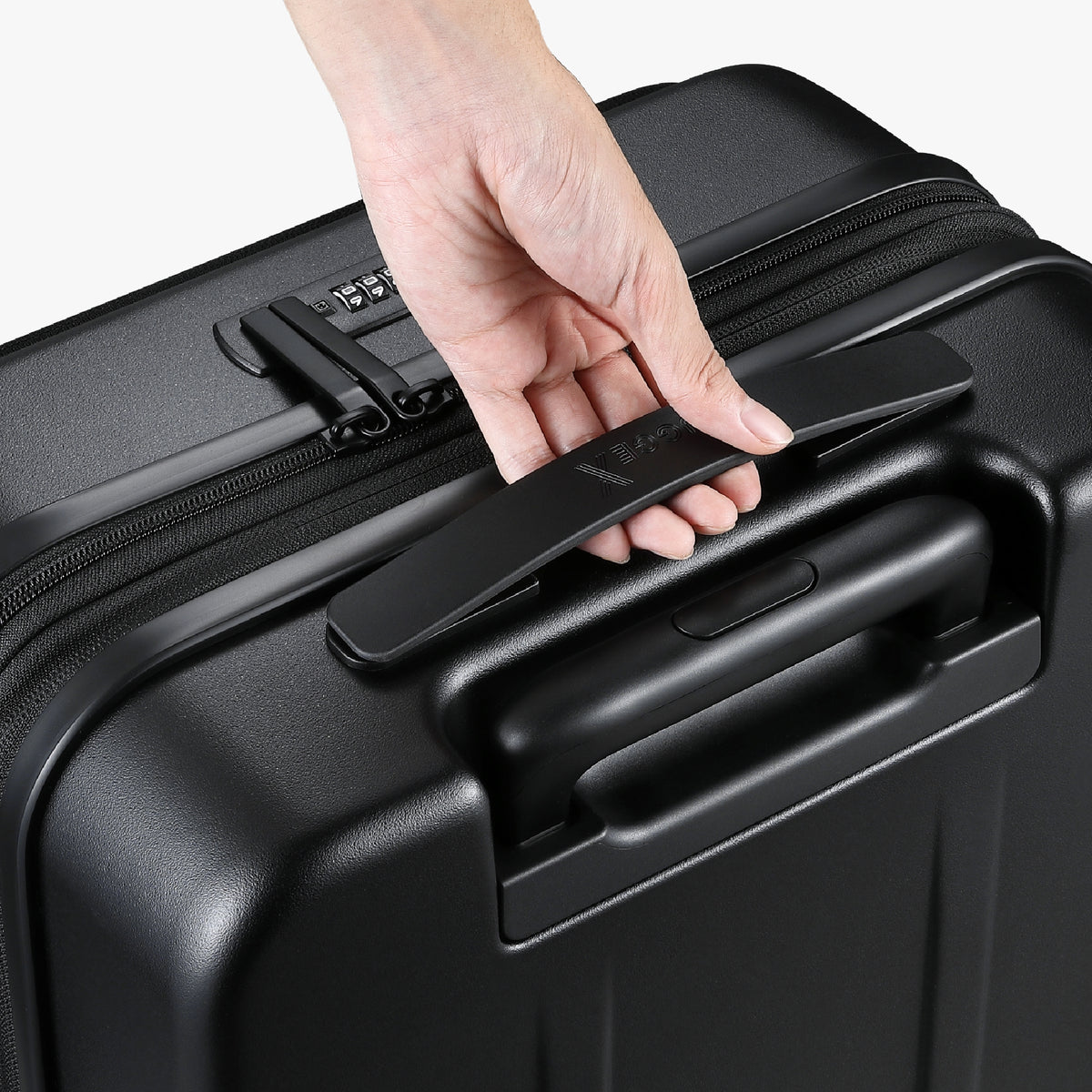 LUGGEX FLO 5 suitcase with backpack mounted on telescopic handle for convenient travel pairing. #color_black #show