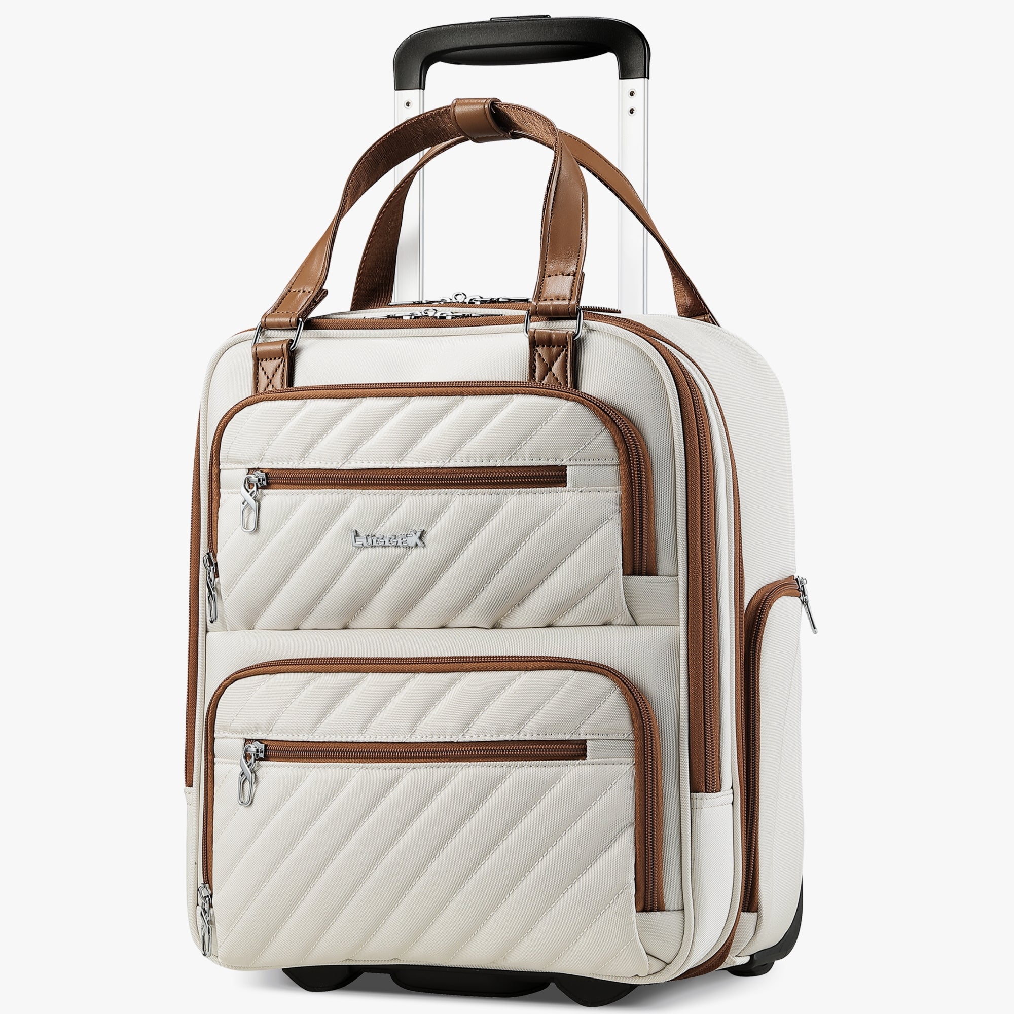 LUGGEX 16-inch airline-approved underseat carry-on luggage with wheels, featuring a laptop compartment and silent spinner wheels for smooth travel. #color-cream