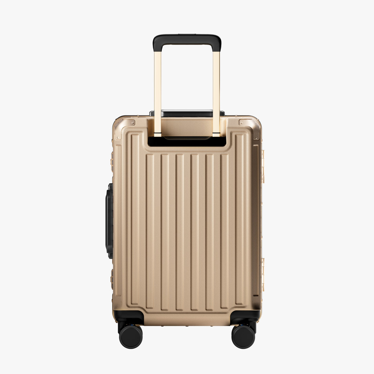 LUGGEX ZX 20-inch champagne gold suitcase, rear view. #color_champagne_gold