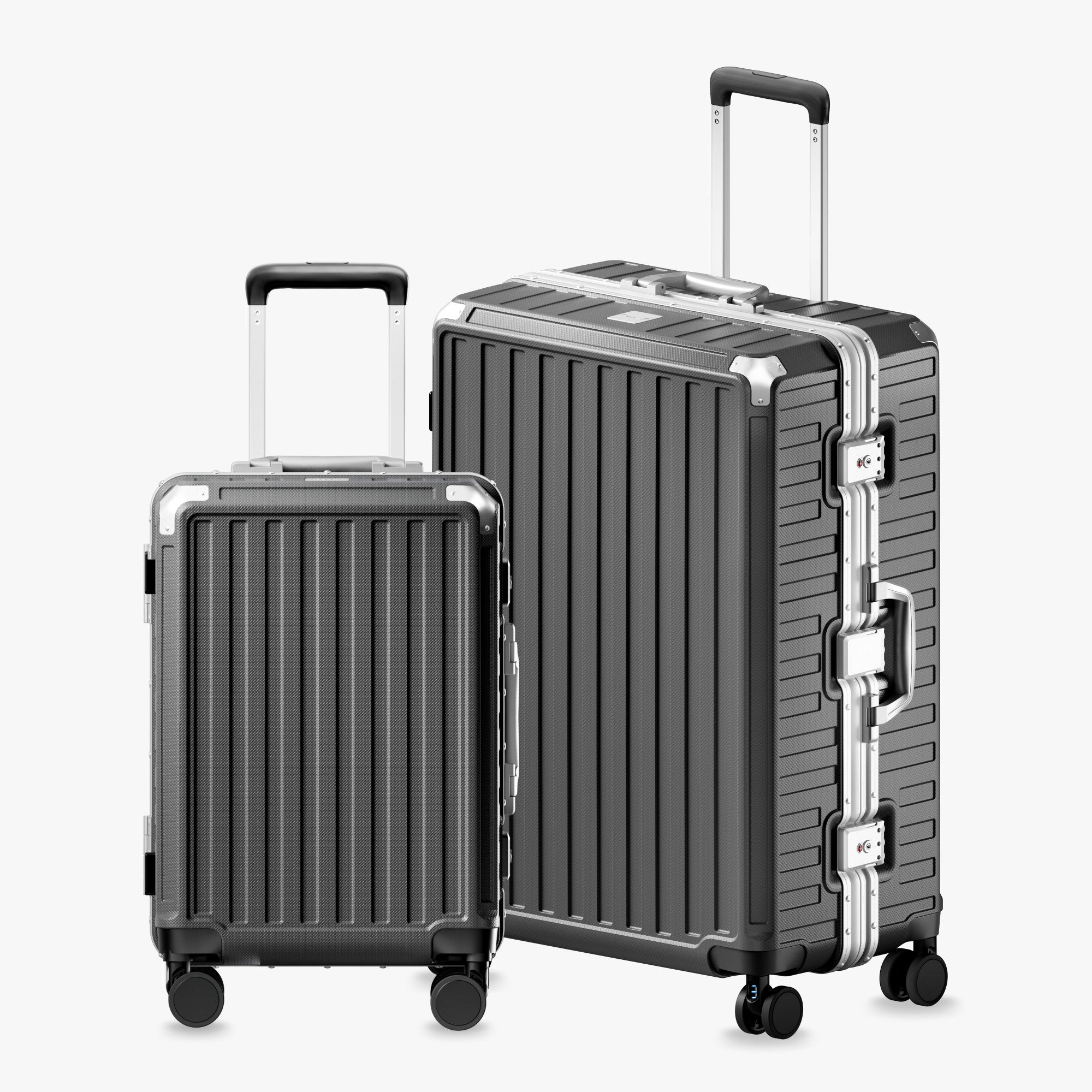 100% polycarbonate hard shell, and reinforced aluminum frame for durable protection and long-term travel use. #LUGGEX aluminum-frame zipperless luggage set with 100% polycarbonate hard shell, TSA-approved locks, and smooth spinner wheels for durable, secure travel.
#color_charcoal #show