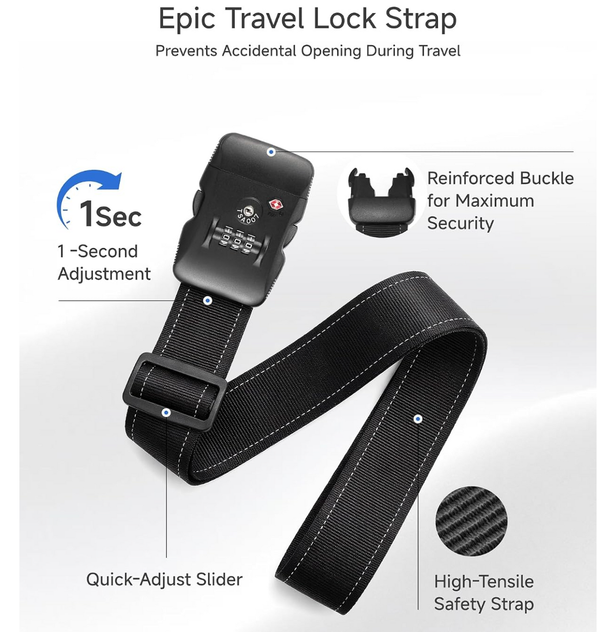 Epic Travel Lock Strap -- Prevents Accidental Opening During Travel