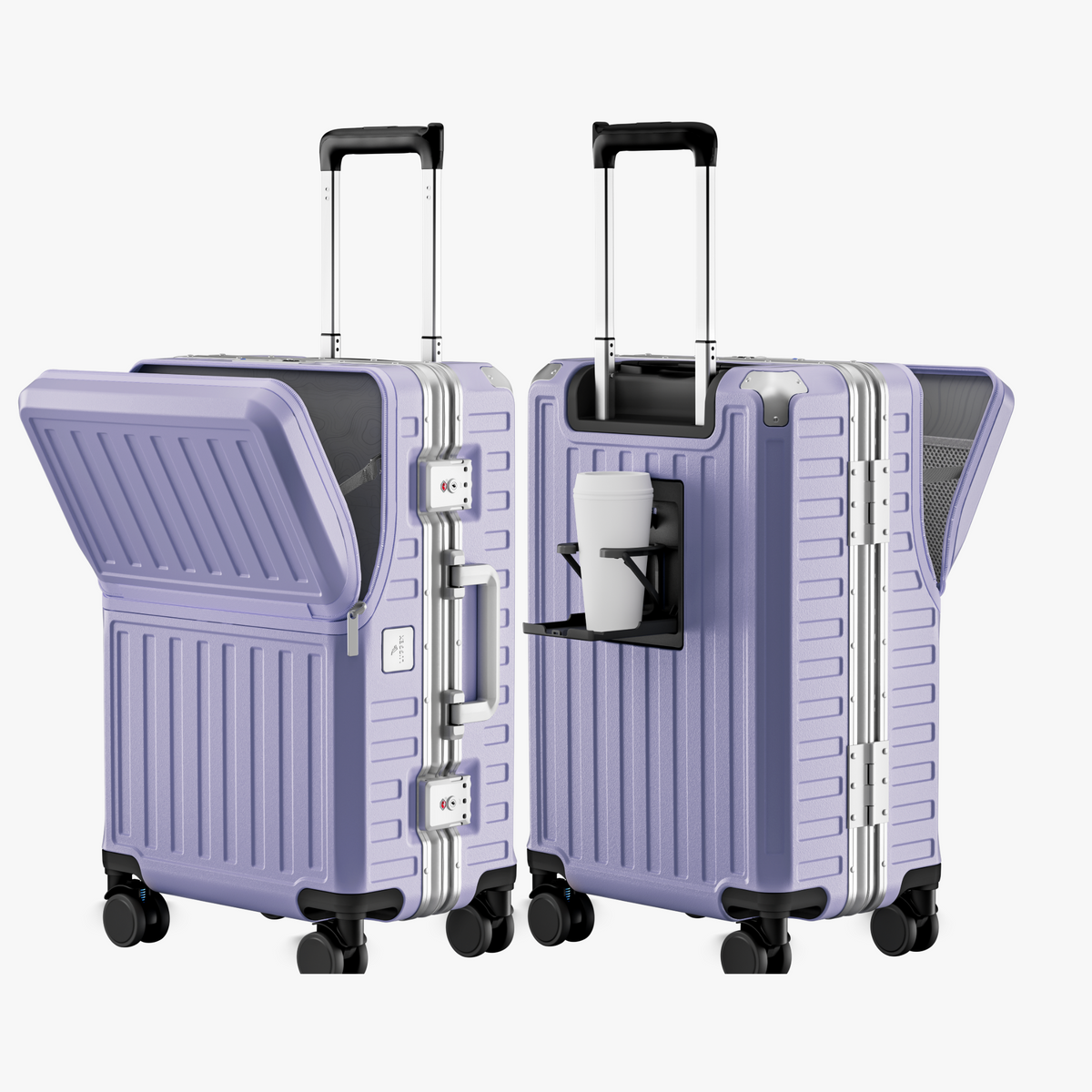 LUGGEX SF81-M1 21-inch Purple carry-on, two views open #color_purple
