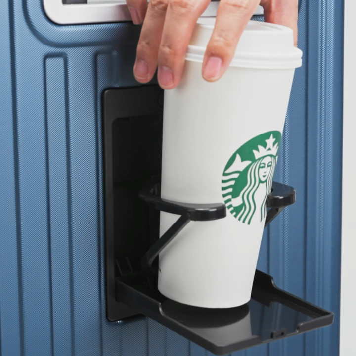 LUGGEX suitcase built-in cup holder detail