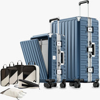 LUGGEX ZX All-in-One Carry-On in All Black — Front-Open Laptop Compartment, Aluminum Frame 100% polycarbonate hard shell, and reinforced aluminum frame for durable protection and long-term travel use. 