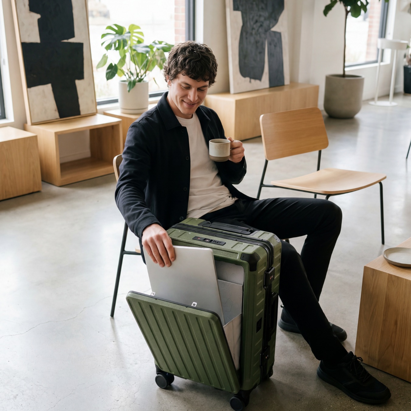 ZX All in One | Bigger Carry On | Zipperless Aluminum Frame & Front Open 124#color_olive_green