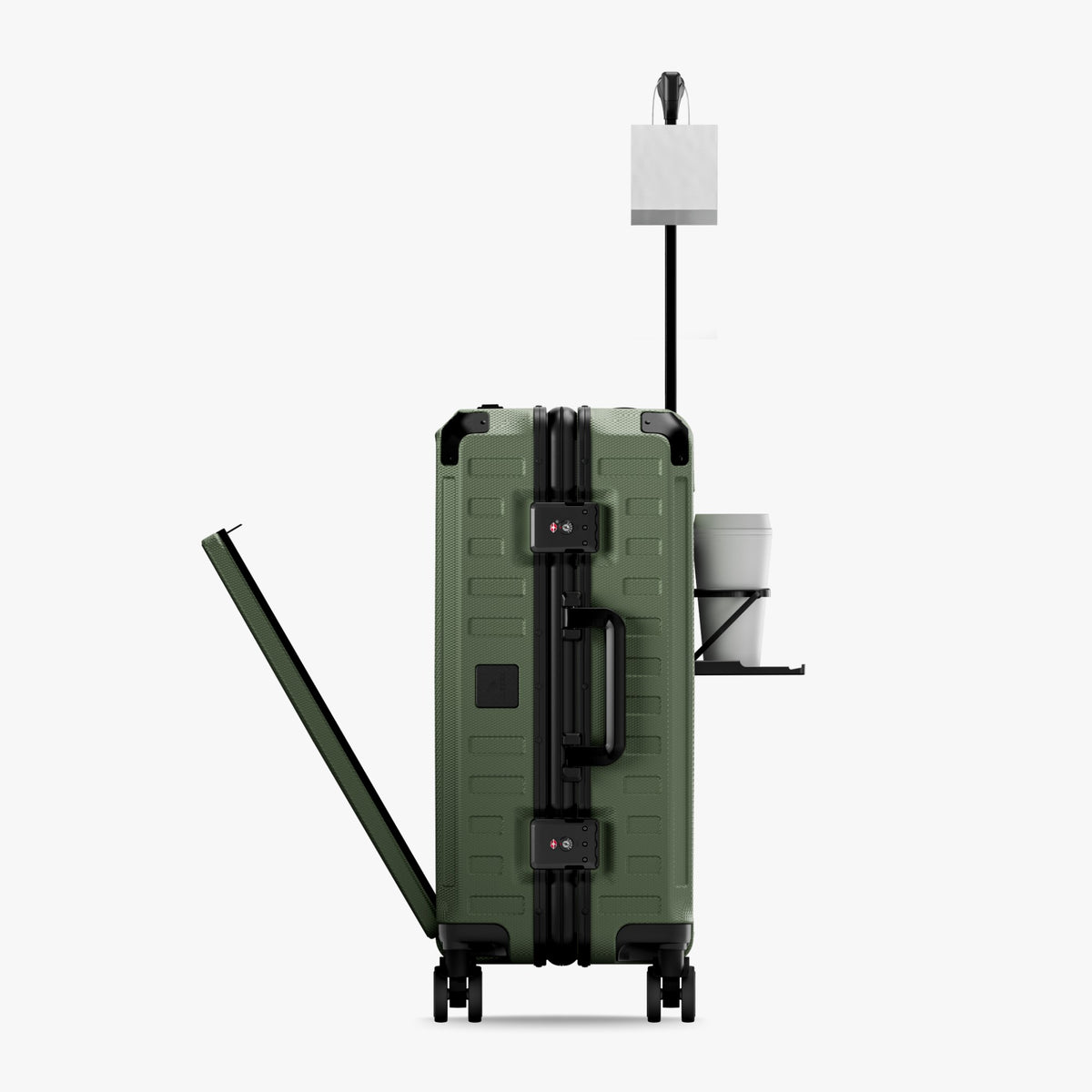 LUGGEX ZX All-in-One side view with open lid and cup holder