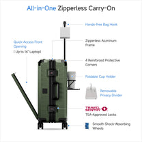 ZX All in One | Bigger Carry On | Zipperless Aluminum Frame & Front Open 20005417590317b52c40b0849862f74d#color_olive_green