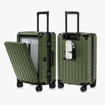 LUGGEX ZX All-in-One Carry-On in Olive Green — Front-Open Laptop Compartment and Cup Holder, Aluminum Frame #color_olive_green