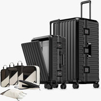 LUGGEX ZX All-in-One Carry-On in All Black — Front-Open Laptop Compartment, Aluminum Frame 100% polycarbonate hard shell, and reinforced aluminum frame for durable protection and long-term travel use. 