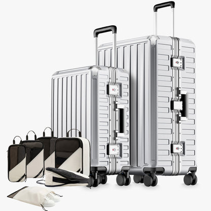 100% polycarbonate hard shell, and reinforced aluminum frame for durable protection and long-term travel use. #LUGGEX  aluminum-frame zipperless luggage set with 100% polycarbonate hard shell, TSA-approved locks, and smooth spinner wheels for durable, secure travel.

#color_sliver_grey #show