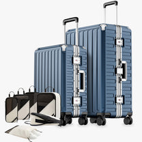 100% polycarbonate hard shell, and reinforced aluminum frame for durable protection and long-term travel use. #LUGGEX  aluminum-frame zipperless luggage set with 100% polycarbonate hard shell, TSA-approved locks, and smooth spinner wheels for durable, secure travel.

#color_Blue #show