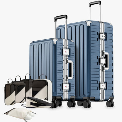 100% polycarbonate hard shell, and reinforced aluminum frame for durable protection and long-term travel use. #LUGGEX  aluminum-frame zipperless luggage set with 100% polycarbonate hard shell, TSA-approved locks, and smooth spinner wheels for durable, secure travel.

#color_Blue #show